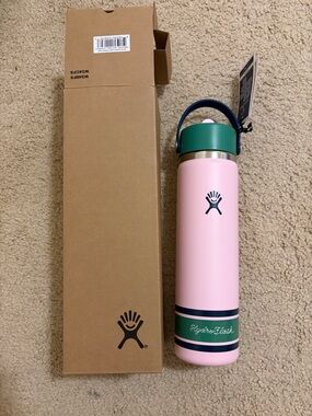Pink and green hydroflask water bottle